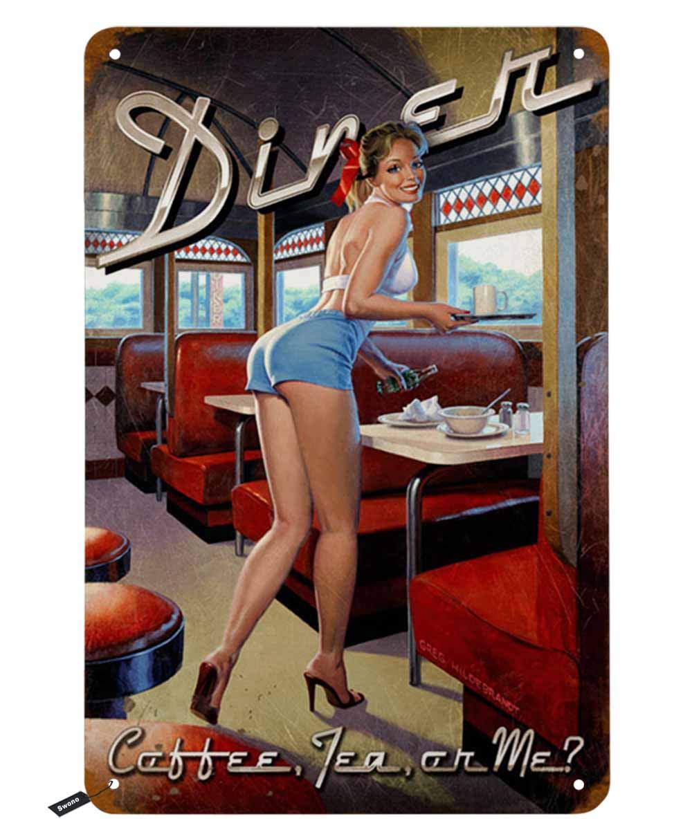 Coffee Tea And Me - Swono Dinner Tin Signs,Pinup Girl Smile