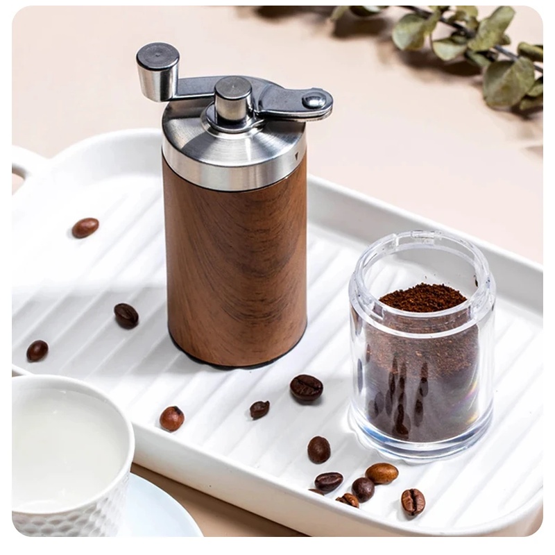 Burr Hand Grinder - Portable Wood Grain Hand Coffee Grinder,