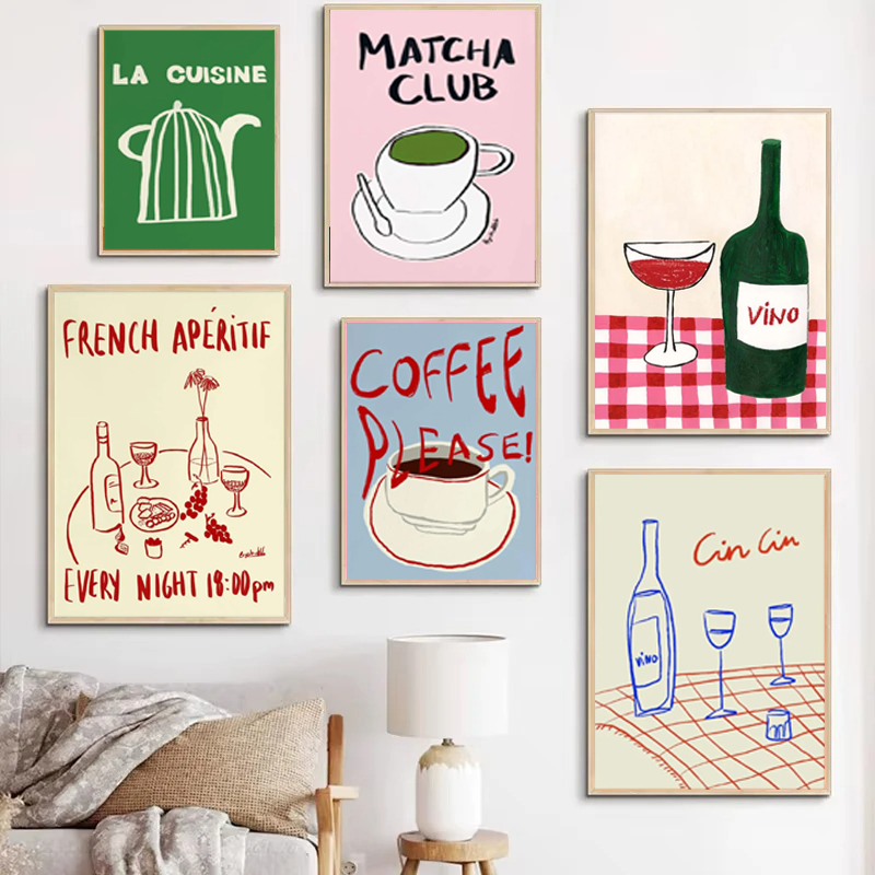 Coffee Tea Poster - 1PC frameless decorative art print,Colorful Drawings