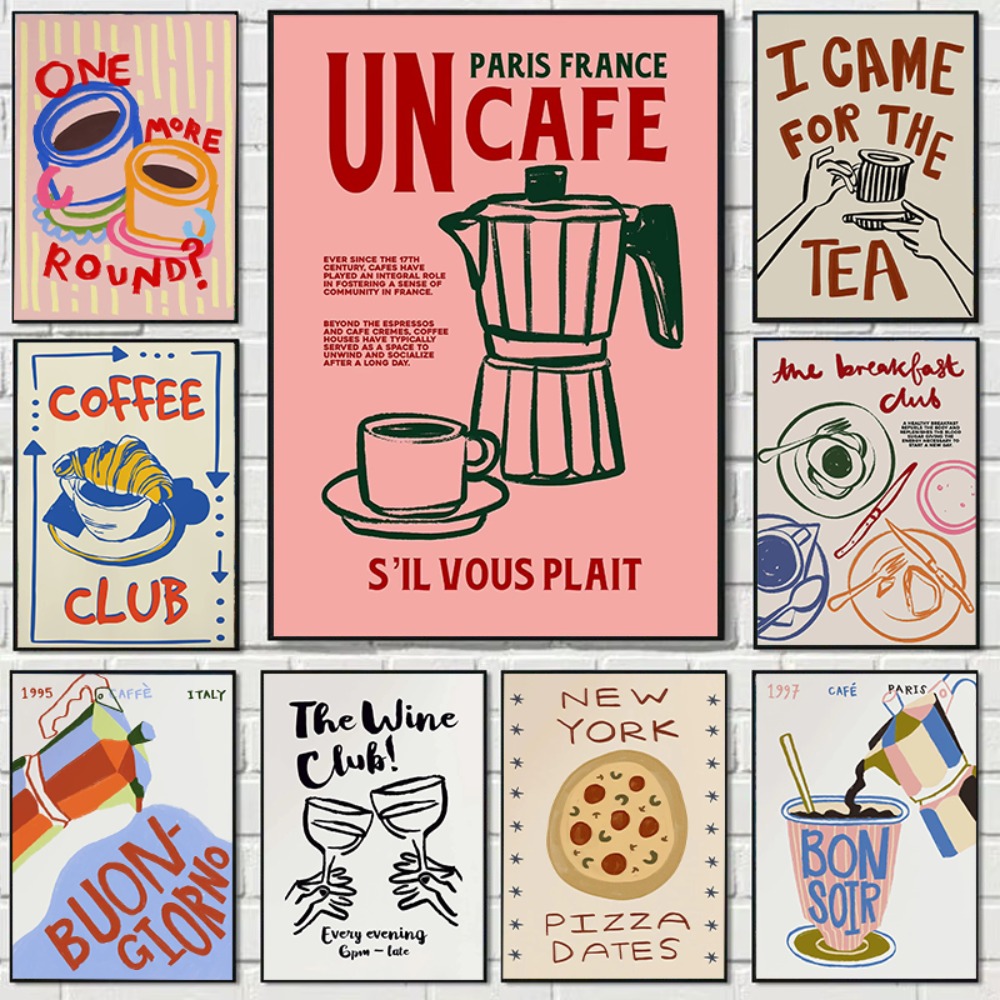 Coffee Tea Poster - Coffee Shop Afternoon Tea Croissant Colorful